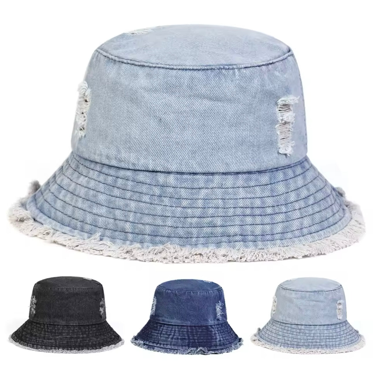 Distressed Denim Bucket Hat