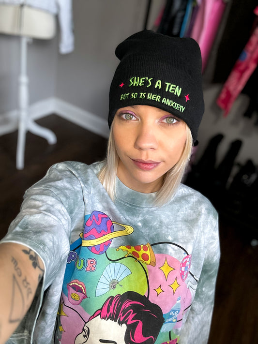 'SHE'S A TEN' Anxiety Awareness Beanie