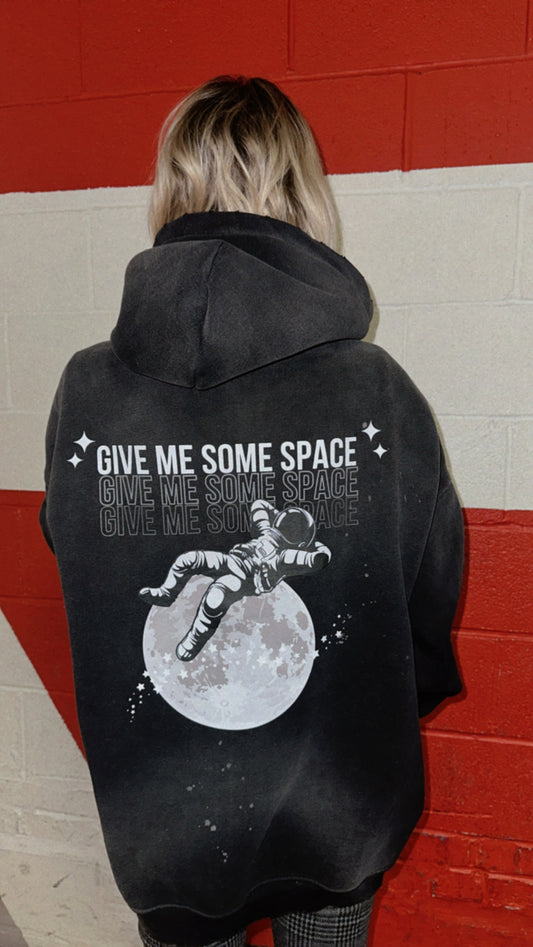 'Give Me Some Space' Heavy Weight Grey Wash Hoodie