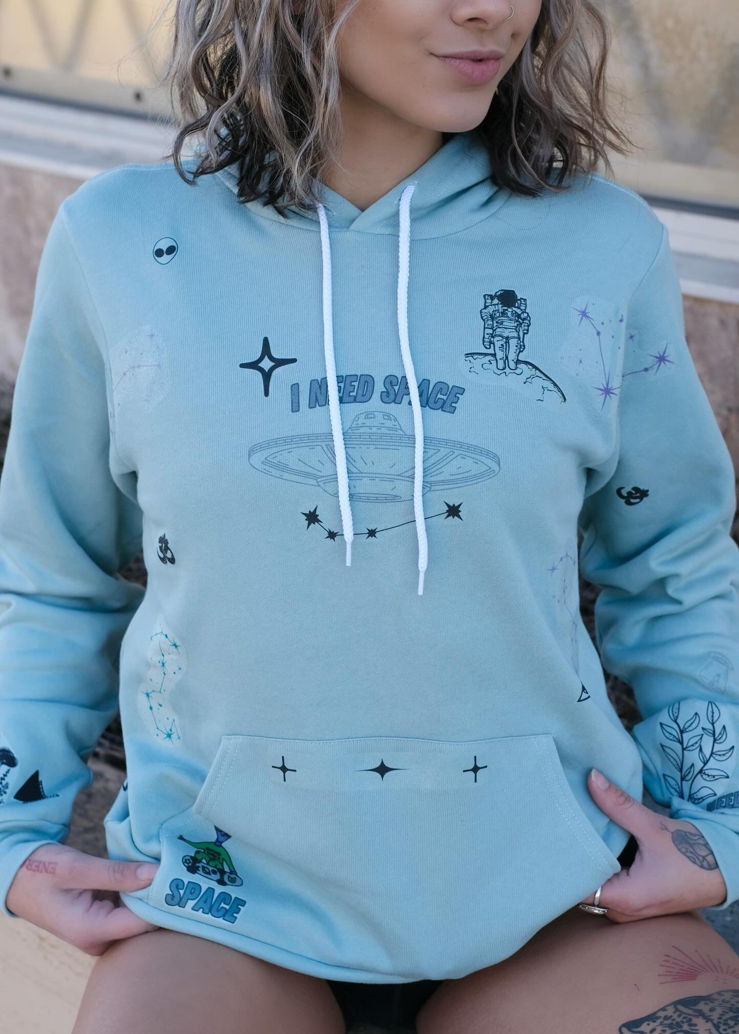 Spaced Out Hoodie // Light Blue // Small - XL