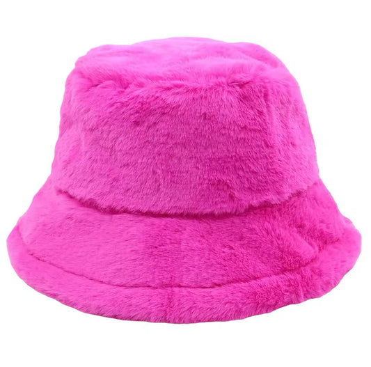 Pink Faux Fur Bucket Hat