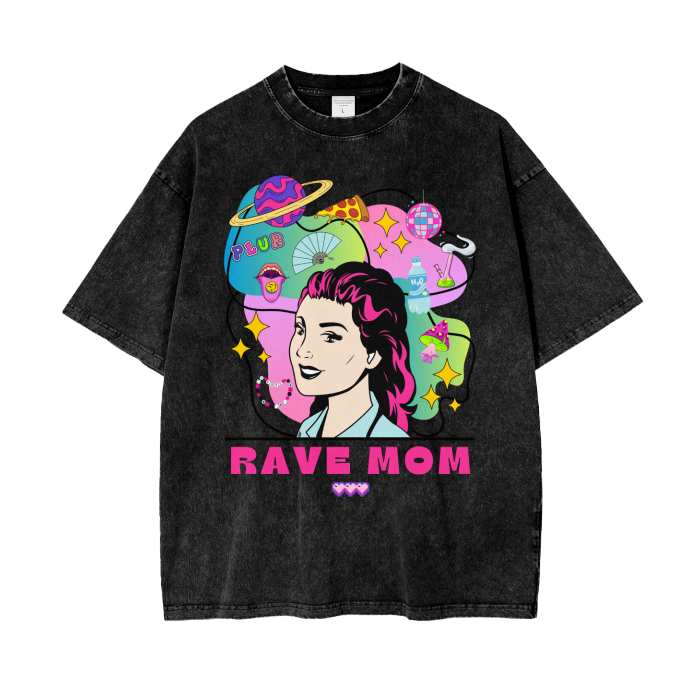 'Rave Mom' Acid Wash Oversized T-Shirt