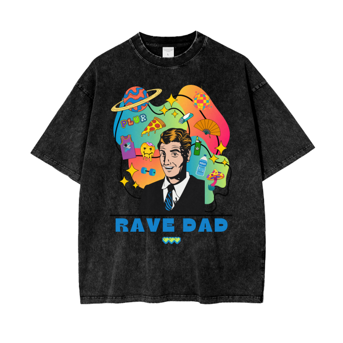 'Rave Dad' Acid Wash Oversized T-Shirt