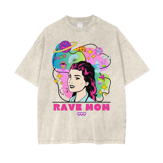 'Rave Mom' Acid Wash Oversized T-Shirt