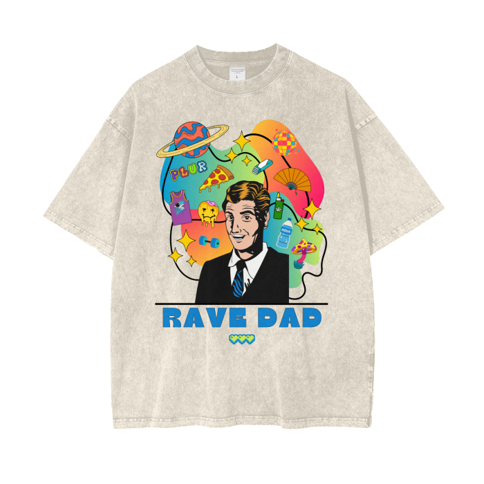 'Rave Dad' Acid Wash Oversized T-Shirt