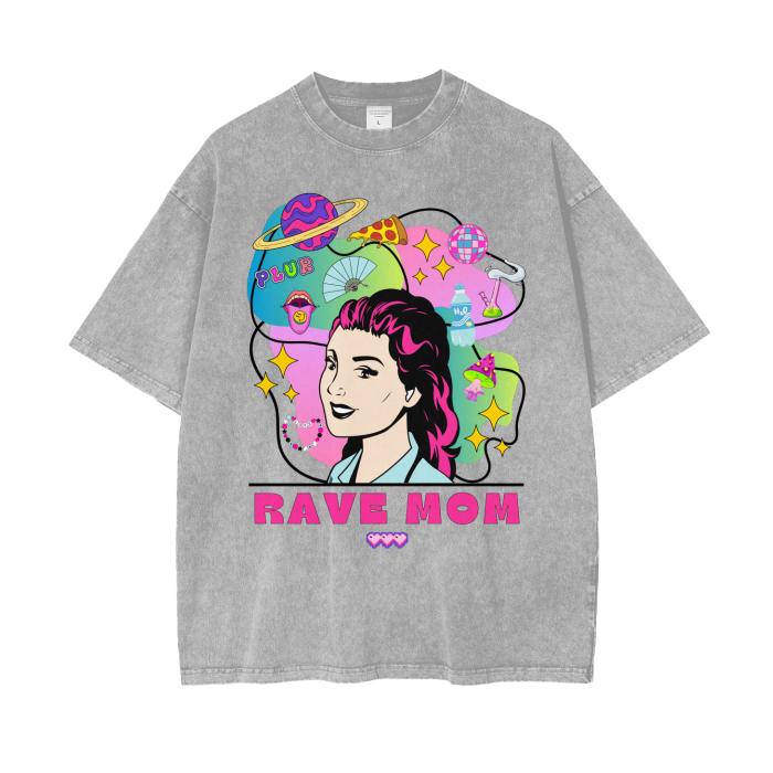 'Rave Mom' Acid Wash Oversized T-Shirt