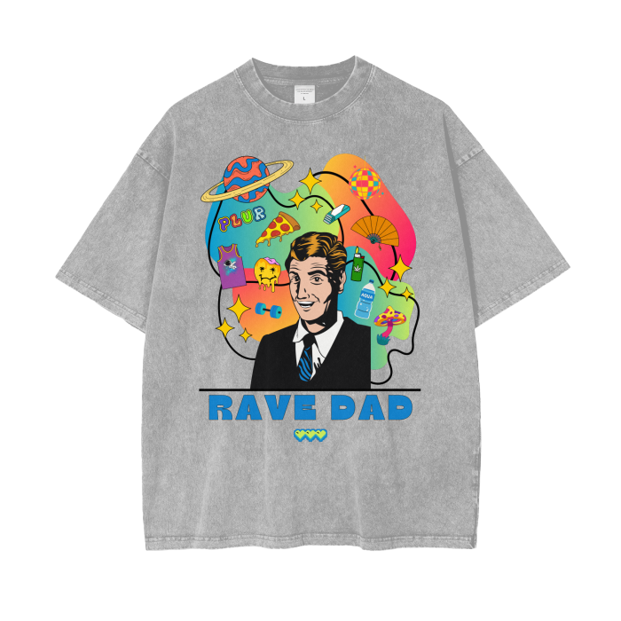 'Rave Dad' Acid Wash Oversized T-Shirt