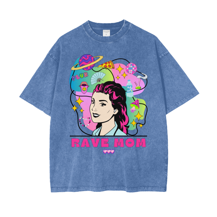 'Rave Mom' Acid Wash Oversized T-Shirt