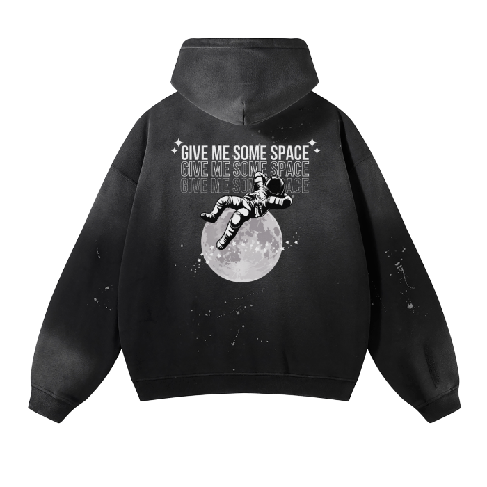 'Give Me Some Space' Heavy Weight Grey Wash Hoodie