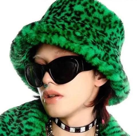 Space Cheetah Faux Fur Bucket Hat