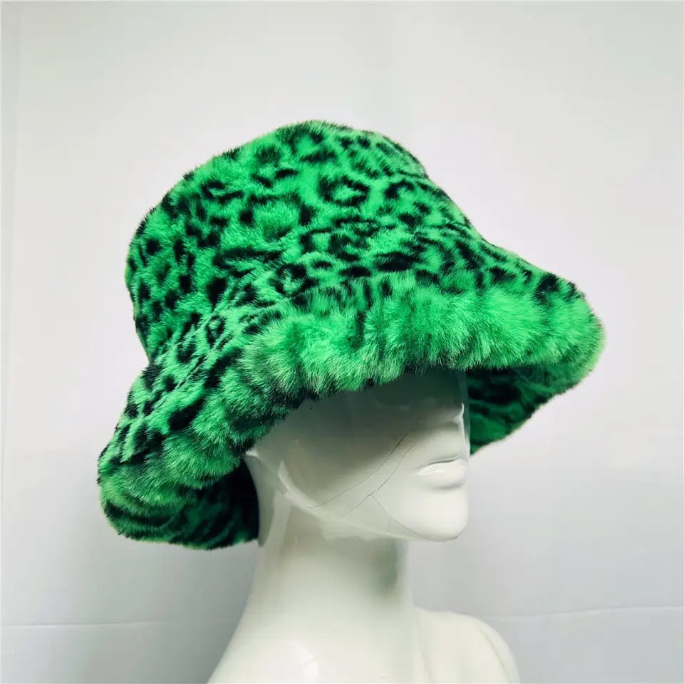 Space Cheetah Faux Fur Bucket Hat