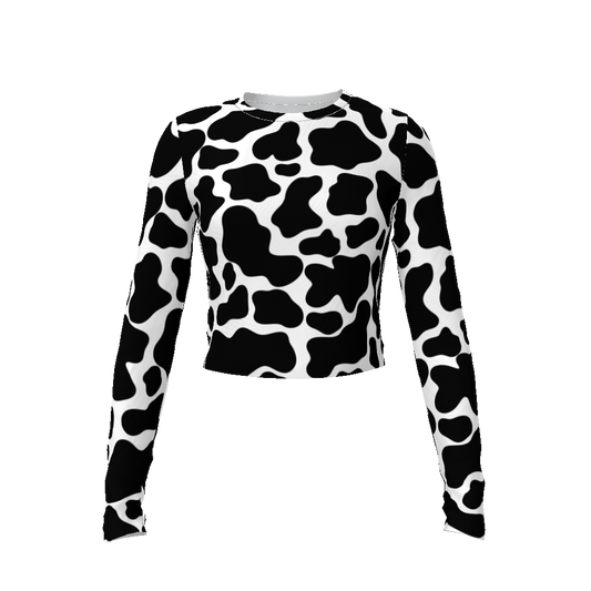 Cow Print Long Sleeve Crop Top